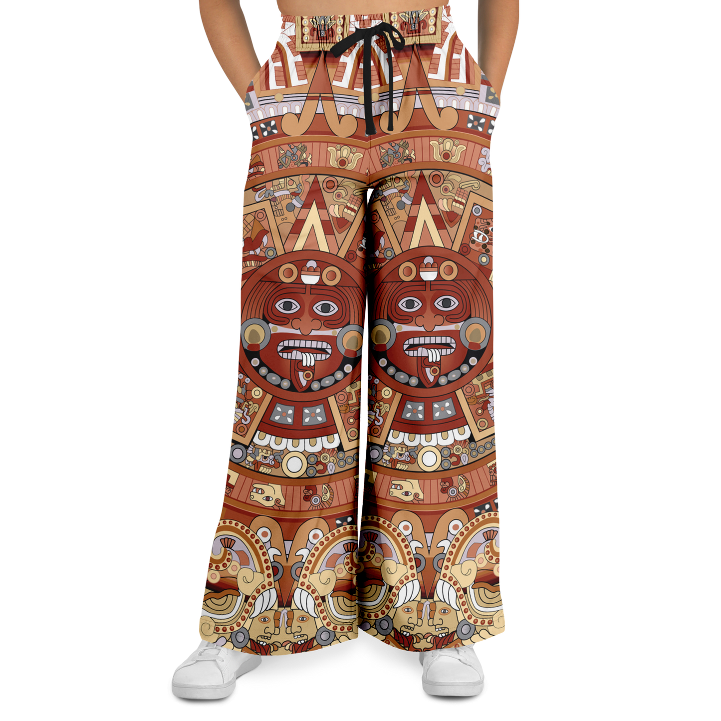 Rust & Tan Aztec Calendar - Flare Fleece Pant