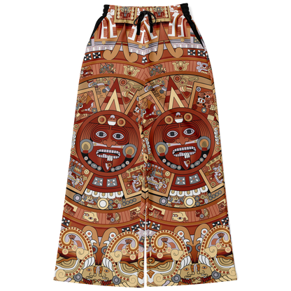 Rust & Tan Aztec Calendar - Flare Fleece Pant