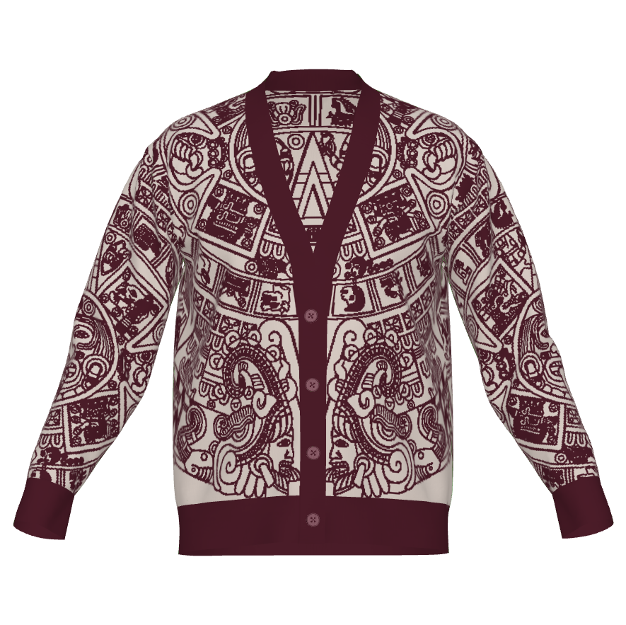 Mexica / Azteca Calendar (Maroon & Tan) - Unisex Knit Cardigan