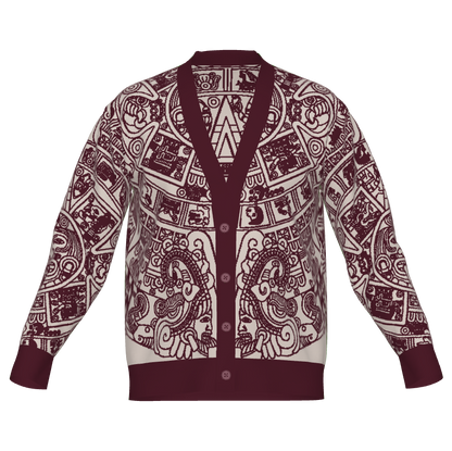 Mexica / Azteca Calendar (Maroon & Tan) - Unisex Knit Cardigan