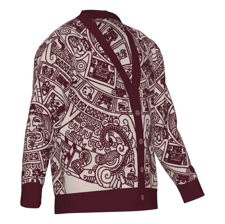 Mexica / Azteca Calendar (Maroon & Tan) - Unisex Knit Cardigan