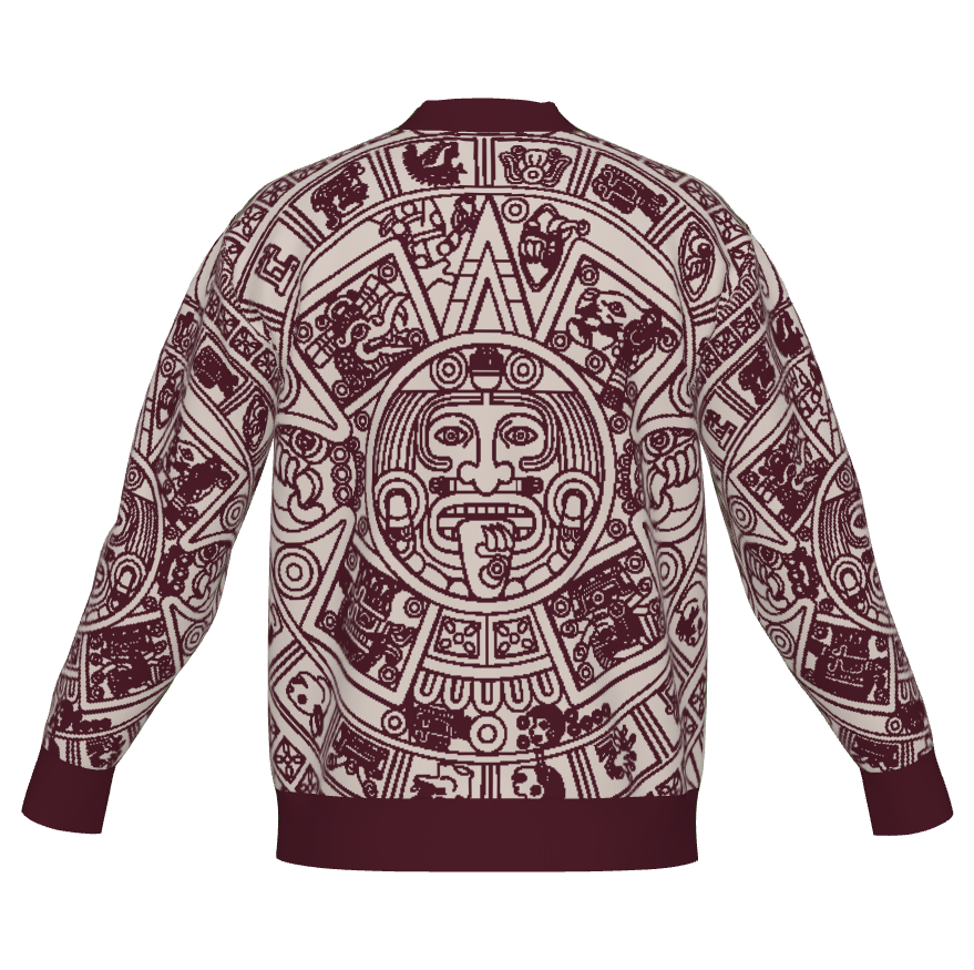 Mexica / Azteca Calendar (Maroon & Tan) - Unisex Knit Cardigan