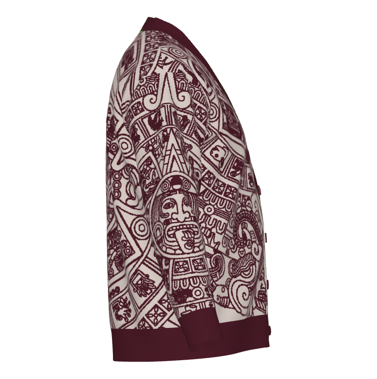 Mexica / Azteca Calendar (Maroon & Tan) - Unisex Knit Cardigan