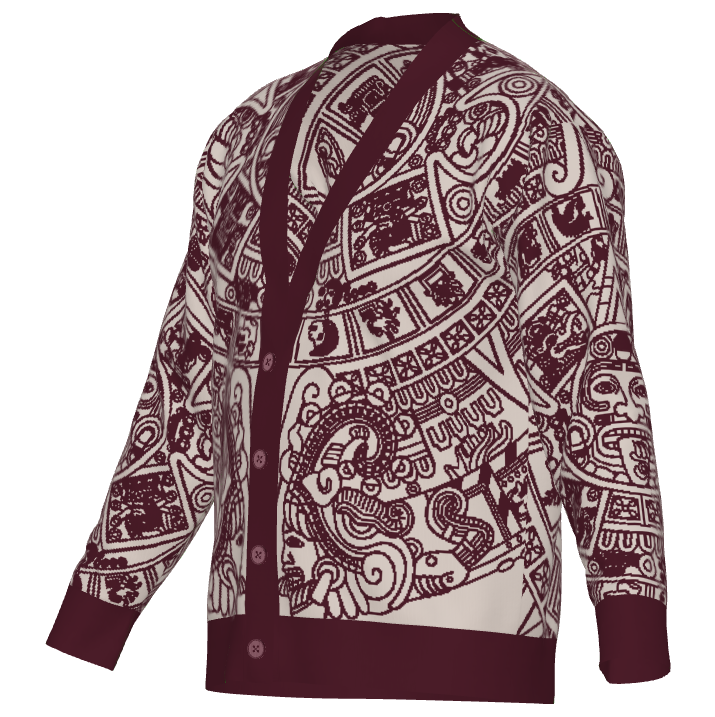 Mexica / Azteca Calendar (Maroon & Tan) - Unisex Knit Cardigan