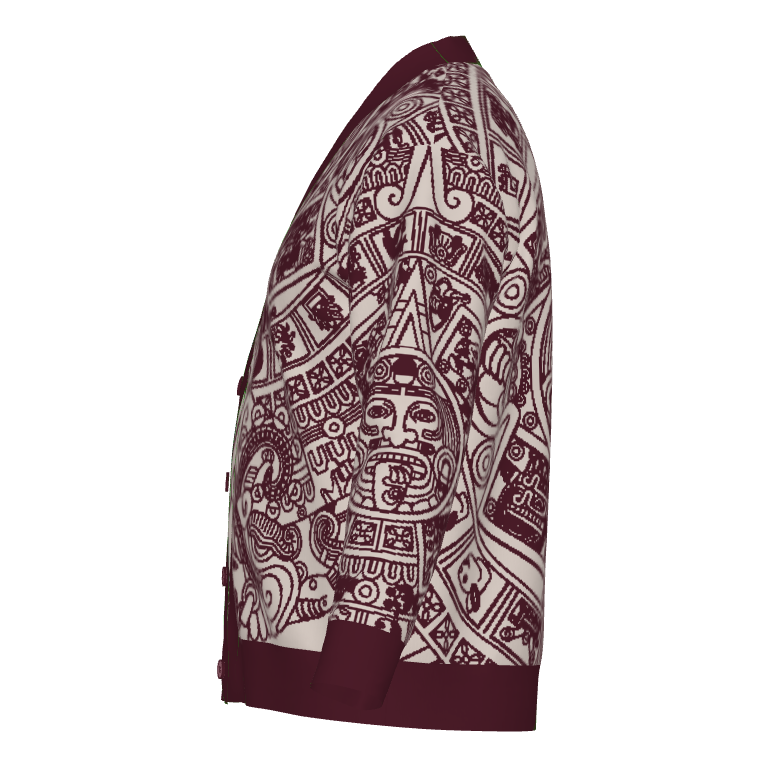 Mexica / Azteca Calendar (Maroon & Tan) - Unisex Knit Cardigan