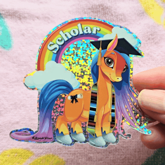 Scholar Pony - Glitter Holographic Sticker