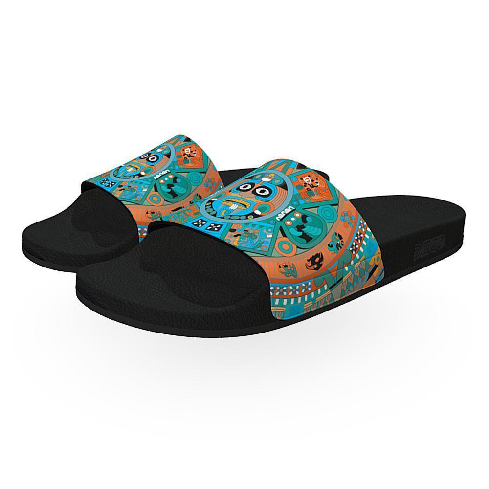 Tonatiuh (Turquoise & Orange) - Unisex Slide Sandal-Footwear-Licuado Wear