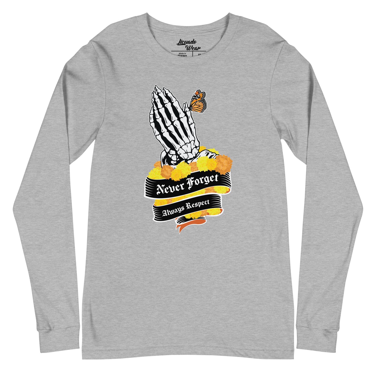 Never Forget, Always Respect, Praying Hands with Cempasúchil - Unisex Long Sleeve T-Shirt
